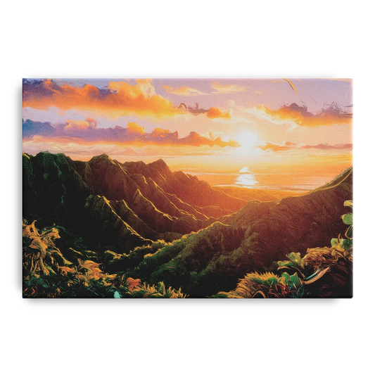 Honolulu Sunset Over Mountains - Canvas Wall Art