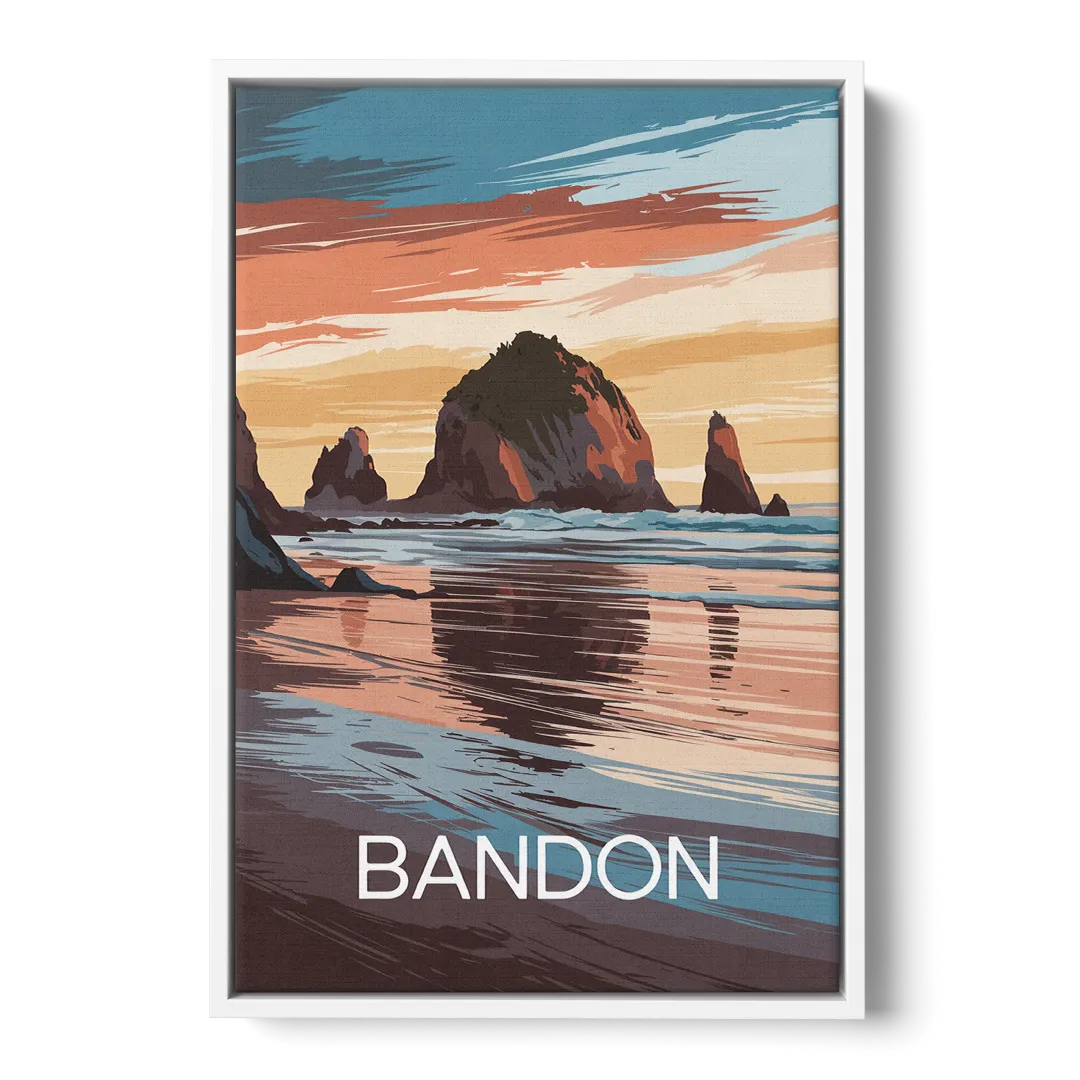 Bandon Coastal Sunset - White Frame Canvas