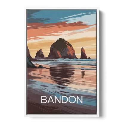 Bandon Coastal Sunset - White Frame Canvas