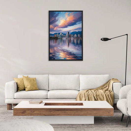 Vancouver Cityscape - Living Room Black Frame Canvas