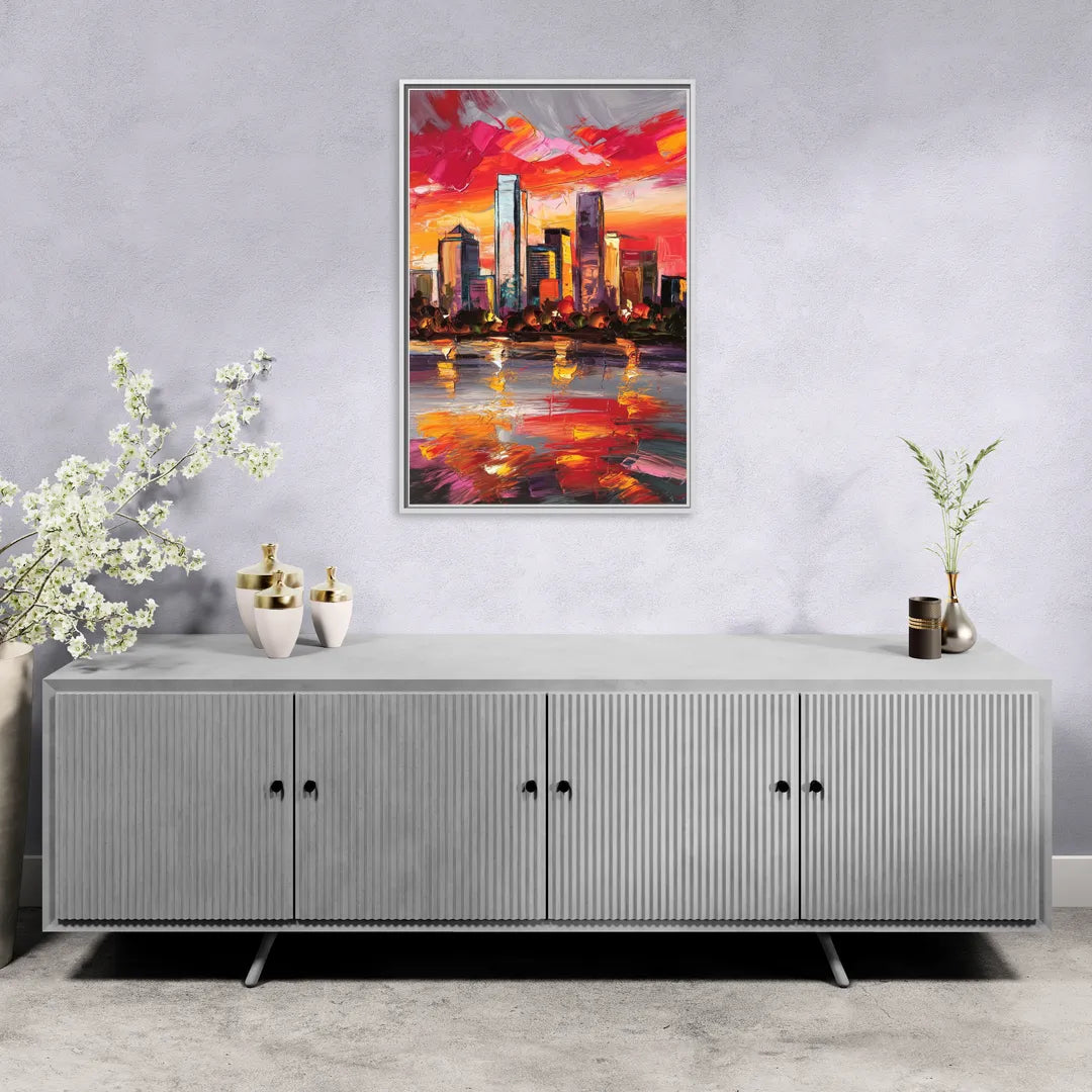 Plano Skyline Sunset - Living Room White Frame Canvas