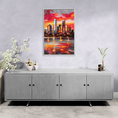 Plano Skyline Sunset - Living Room White Frame Canvas