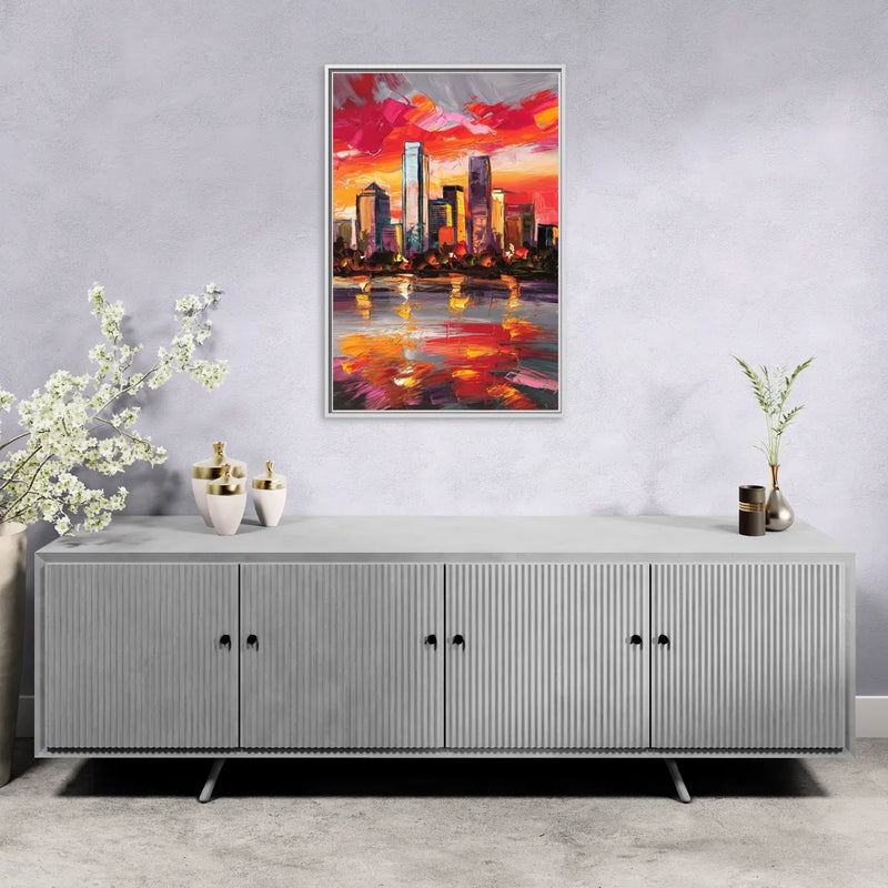 Plano Skyline Sunset - Living Room White Frame Canvas