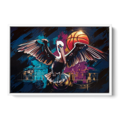 New Orleans Pelicans Basketball Spirit - White Frame Canvas