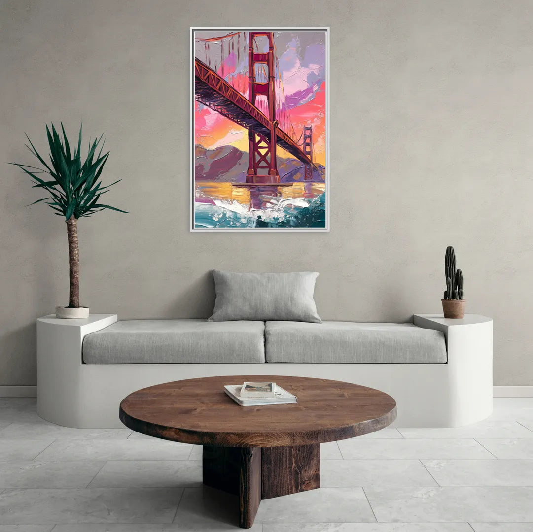 San Francisco Golden Gate Bridge - Living Room White Frame Canvas