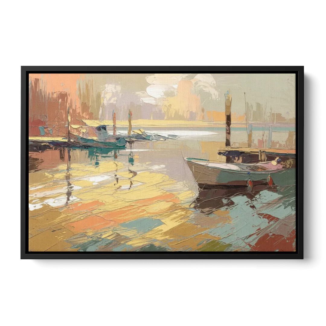 Seaside Harbor Reflections - Black Frame Canvas