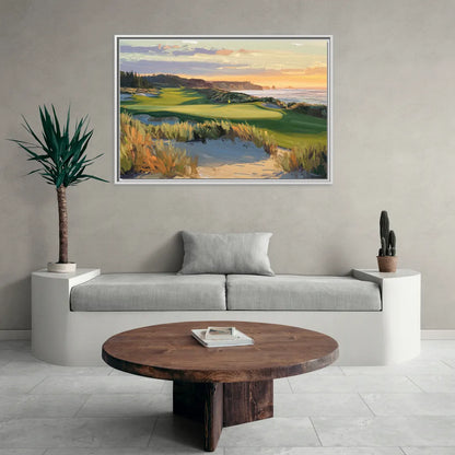 Bandon Dunes Golf Landscape - Living Room White Frame Canvas