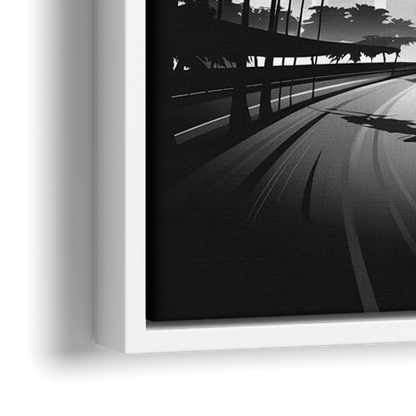 Los Angeles Black and White Cityscape Monochrome - Close-Up White Frame Canvas