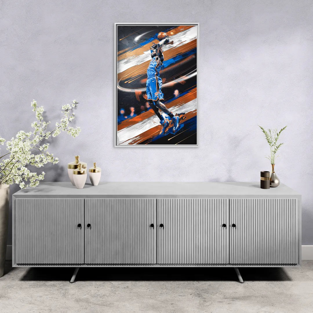Oklahoma City Thunder Basketball - Living Room White Frame Canvas