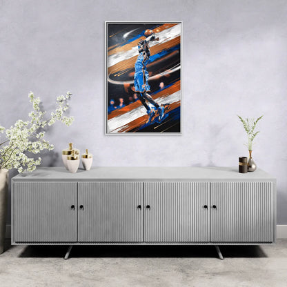 Oklahoma City Thunder Basketball - Living Room White Frame Canvas