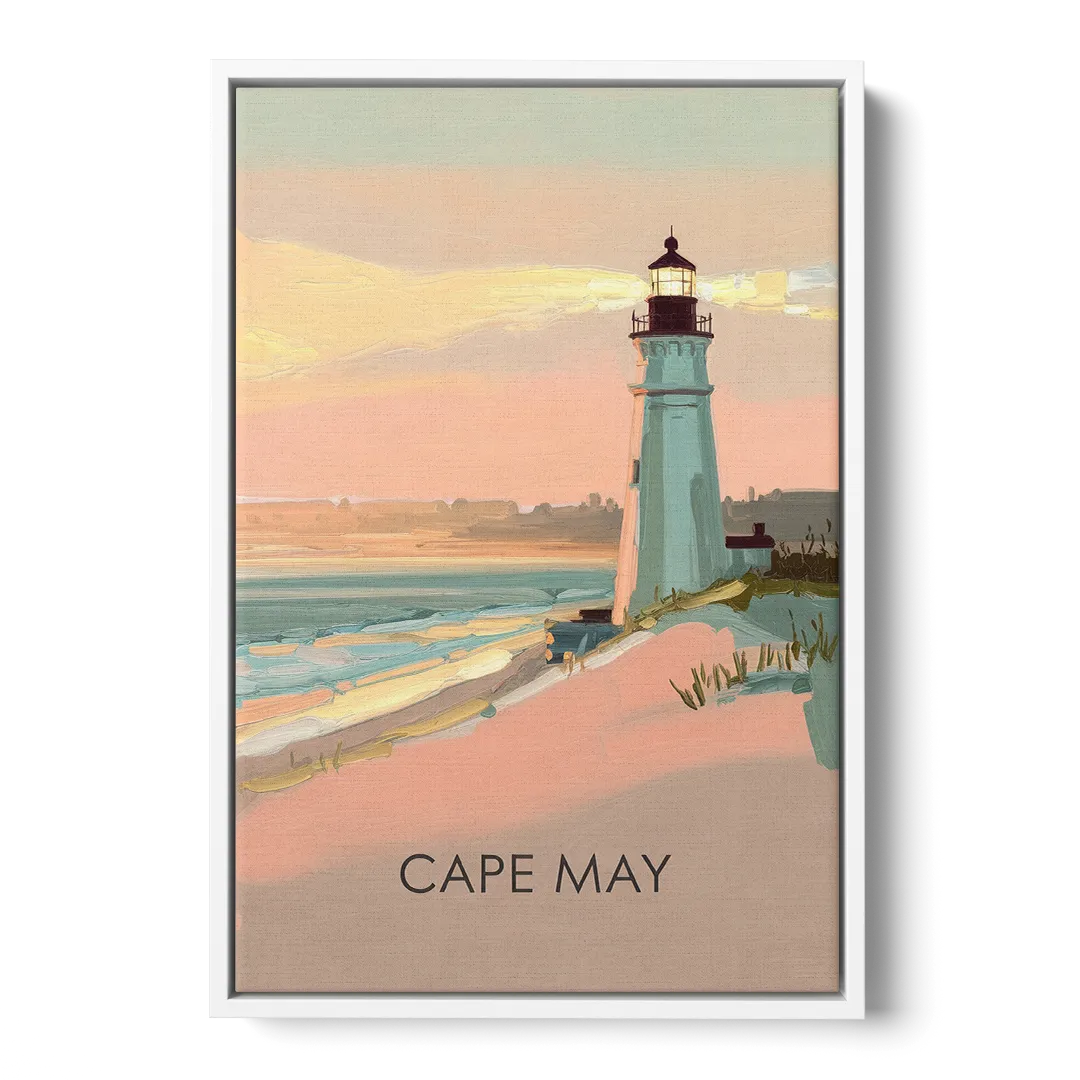 Cape May Lighthouse Glow - White Frame Canvas