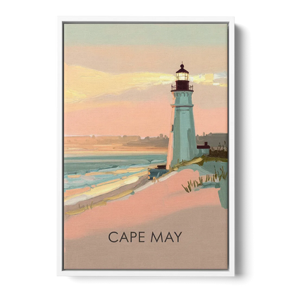 Cape May Lighthouse Glow - White Frame Canvas