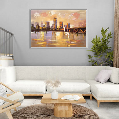 Baton Rouge Mississippi River View - Living Room White Frame Canvas