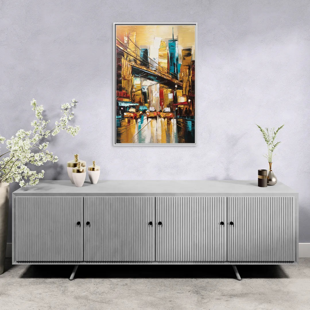 New York City Urban Landscape - Living Room White Frame Canvas