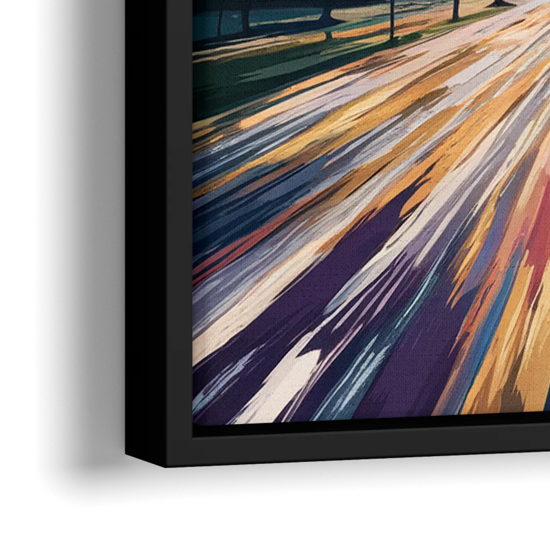 Raleigh Urban Night Lights - Close-Up Black Frame Canvas