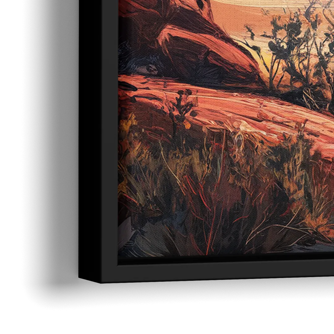 Sedona Sunrise Over Mesa - Close-Up Black Frame Canvas