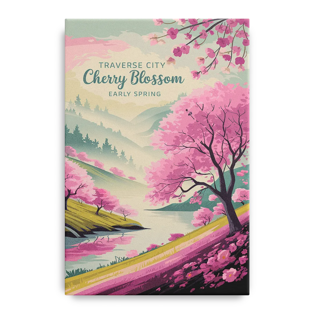 Traverse City Cherry Blossom Landscape - Canvas Wall Art
