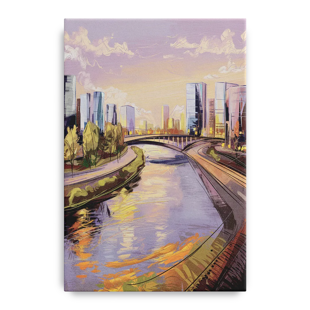 Riverside Urban Landscape - Canvas Wall Art