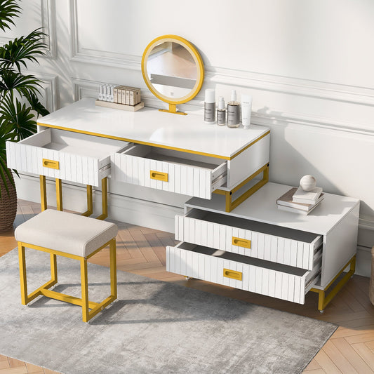 Elegant 4-Drawer Vanity Table with Side Cabinet – Modern Home Decor
