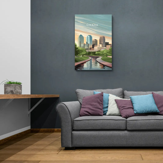 Omaha Downtown View - Canvas Wall Art Living Room