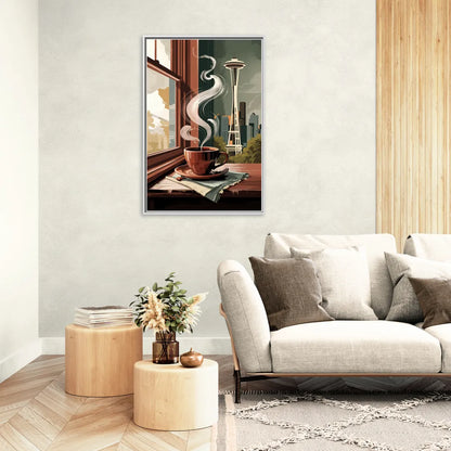 Seattle Coffee Culture Vibes - Living Room White Frame Canvas