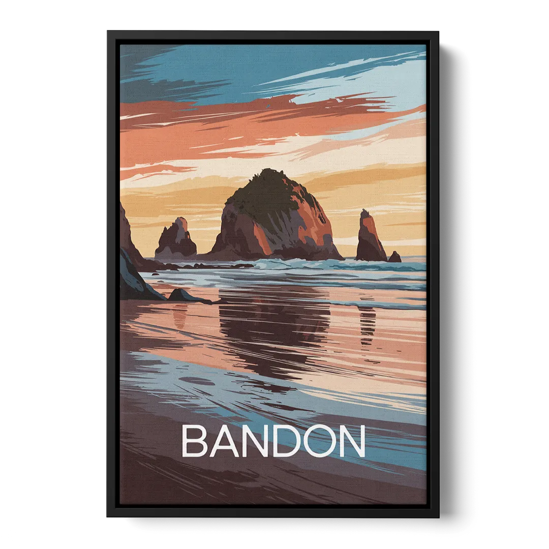 Bandon Coastal Sunset - Black Frame Canvas