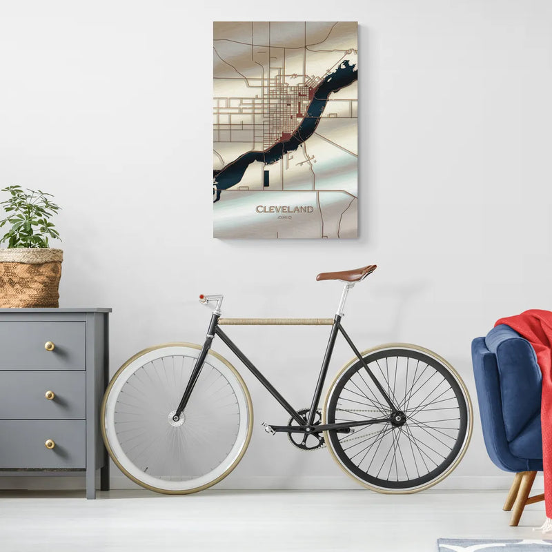 Cleveland Ohio Map Design - Canvas Wall Art Living Room