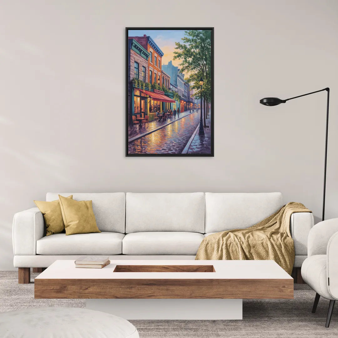 Old Montreal Streets - Living Room Black Frame Canvas