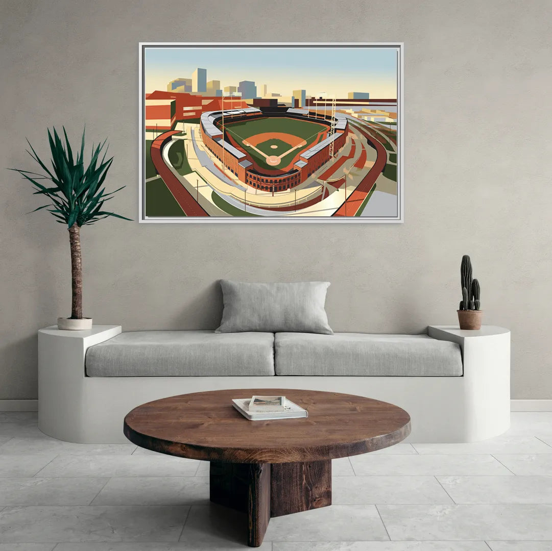 Camden Yards Baseball Stadium - Living Room White Frame Canvas