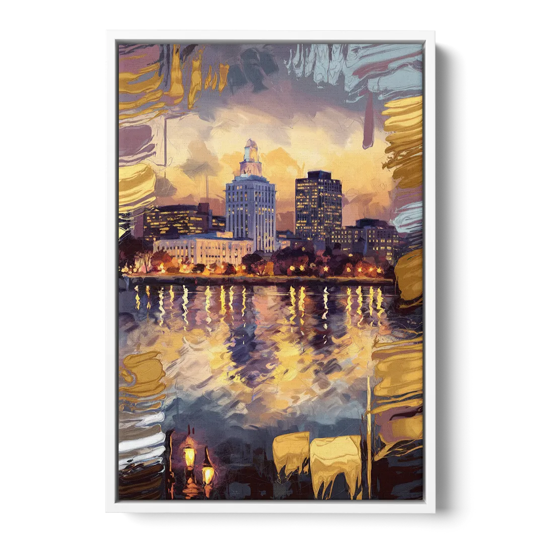 Providence Cityscape Reflection - White Frame Canvas