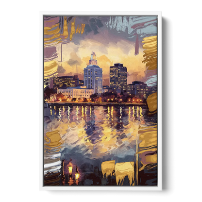Providence Cityscape Reflection - White Frame Canvas