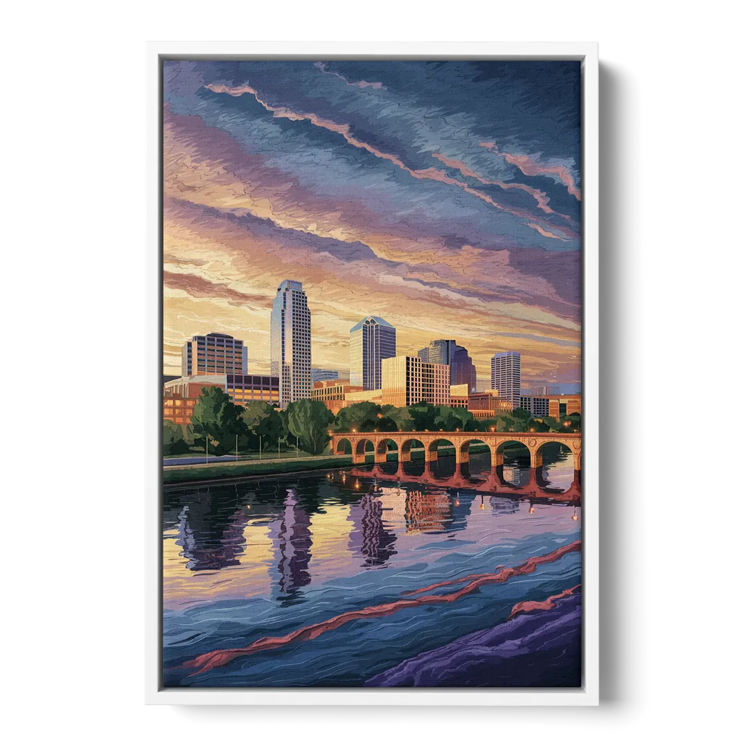 Austin Riverside Reflections - White Frame Canvas