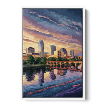 Austin Riverside Reflections - White Frame Canvas
