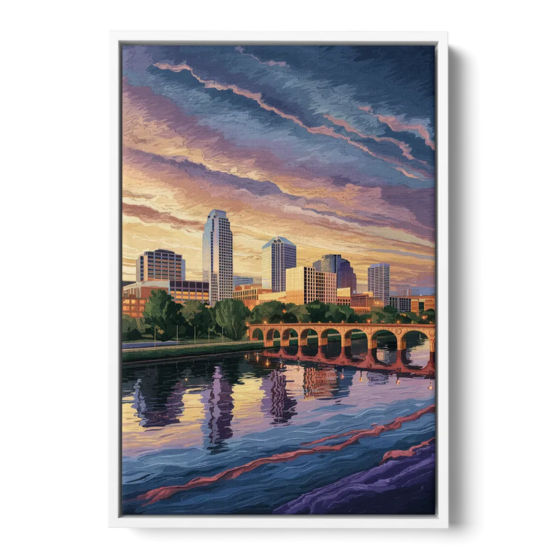 Austin Riverside Reflections - White Frame Canvas