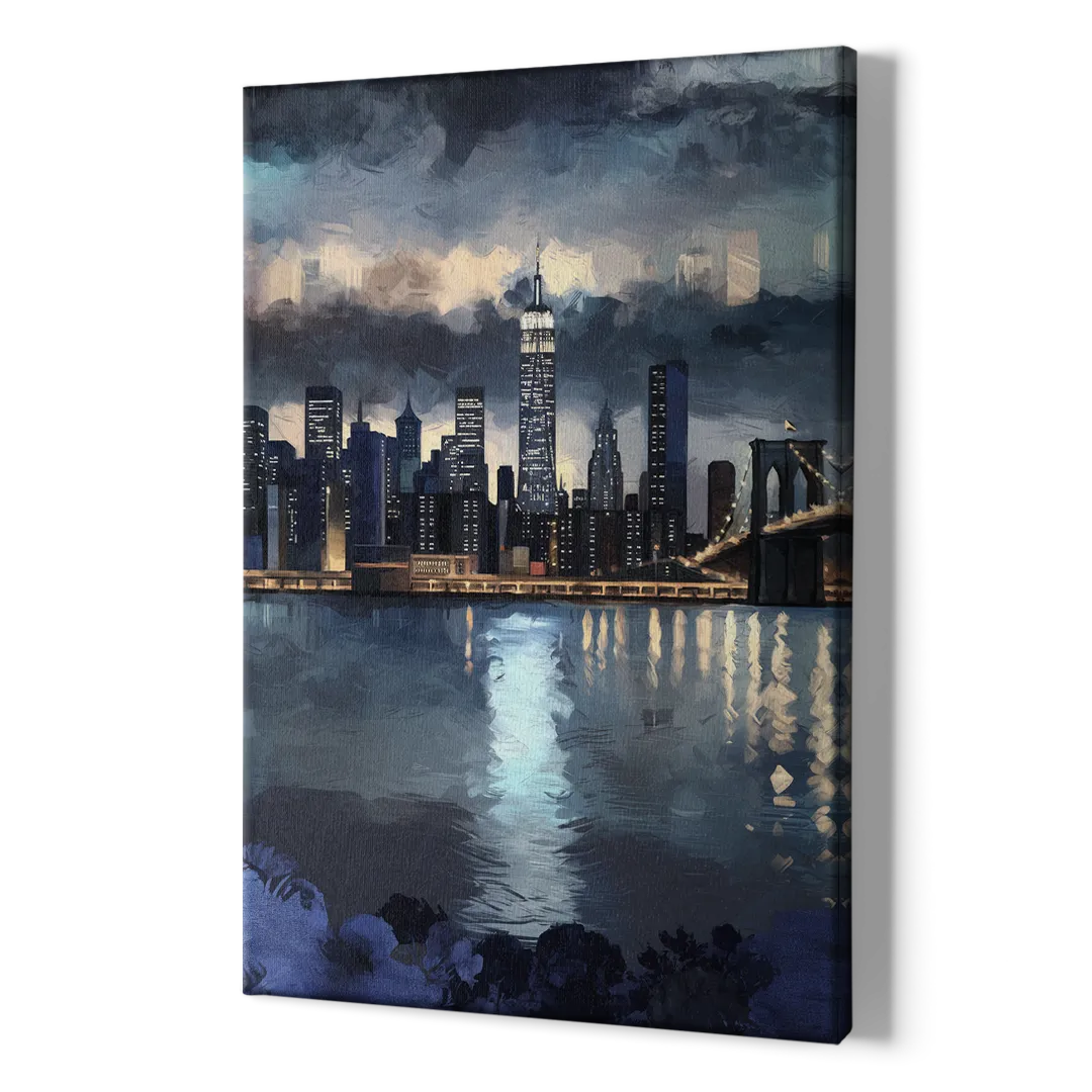 New York City Skyline in Blue Tones Hudson - Canvas Print Art Sides