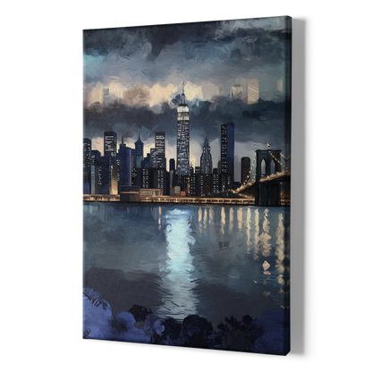 New York City Skyline in Blue Tones Hudson - Canvas Print Art Sides