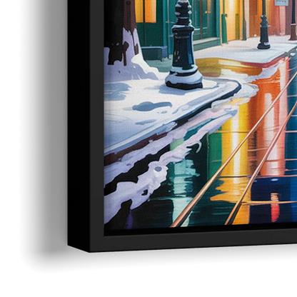 Montreal City in Winter - Close-Up Black Frame Canvas