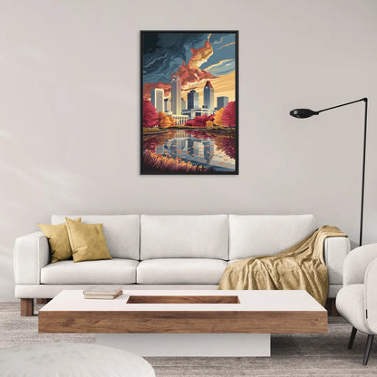 Atlanta Skyline in Autumn - Living Room Black Frame Canvas
