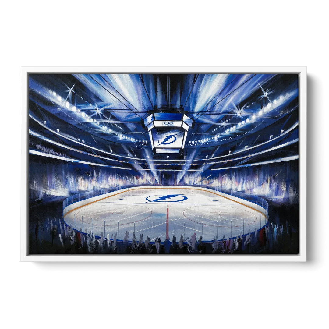 Tampa Bay Lightning Arena Lights - White Frame Canvas