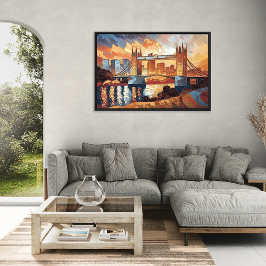 Sacramento Golden Hour Skyline - Living Room Black Frame Canvas