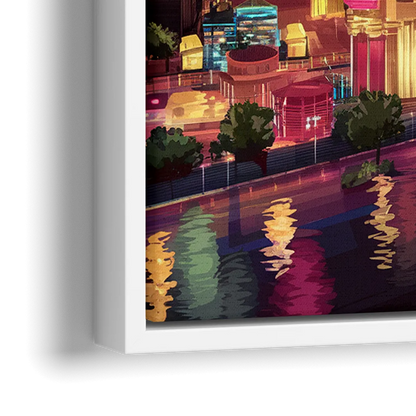 Las Vegas Skyline Panorama - Close-Up White Frame Canvas