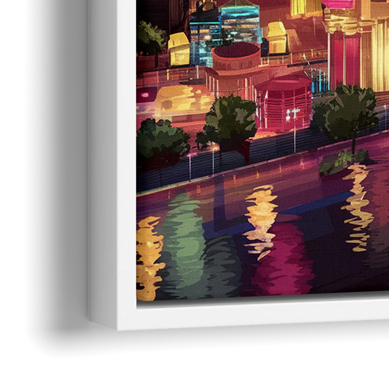 Las Vegas Skyline Panorama - Close-Up White Frame Canvas