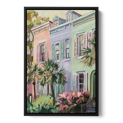 Charleston Rainbow Row - Black Frame Canvas