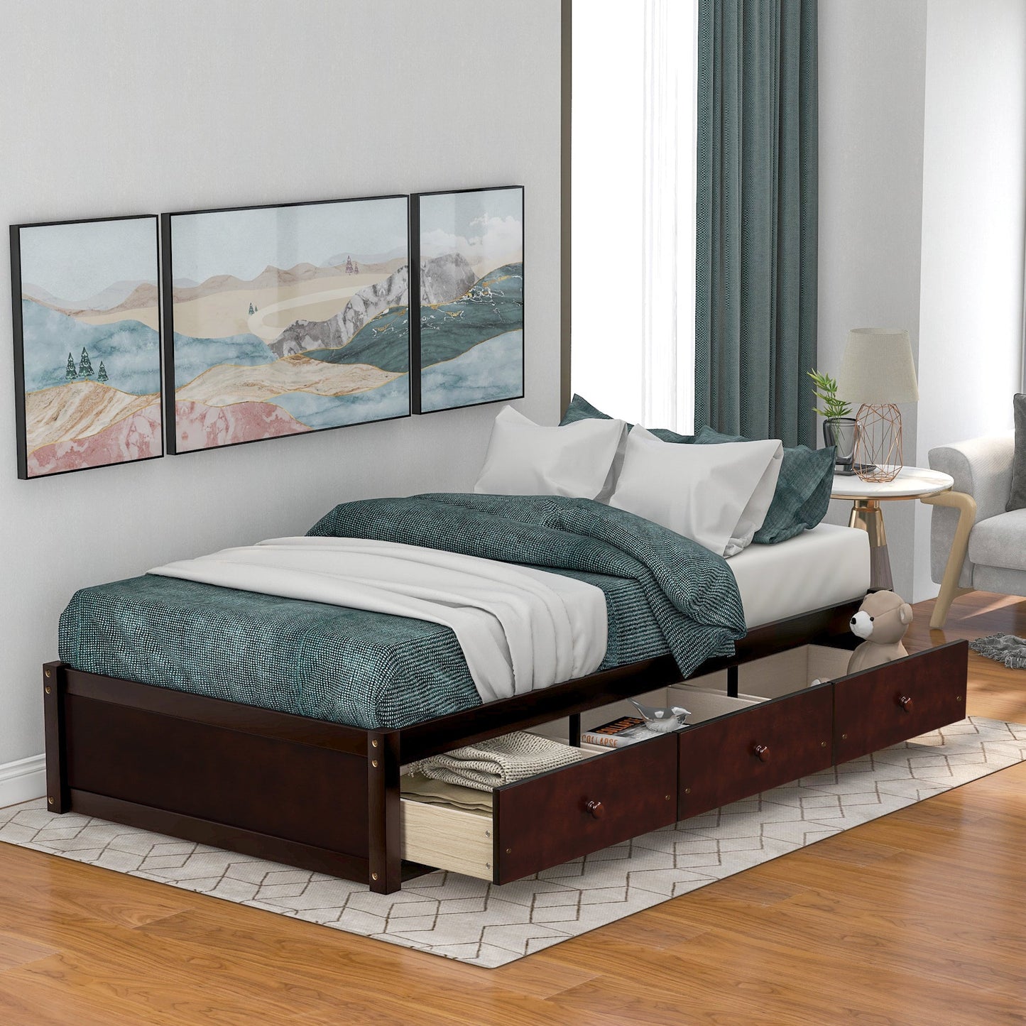 Twin Platform Bed with Storage – Elegant 3-Drawer Design