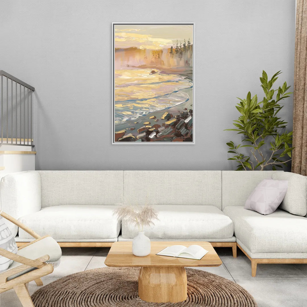 Traverse City Coastal Sunrise - Living Room White Frame Canvas