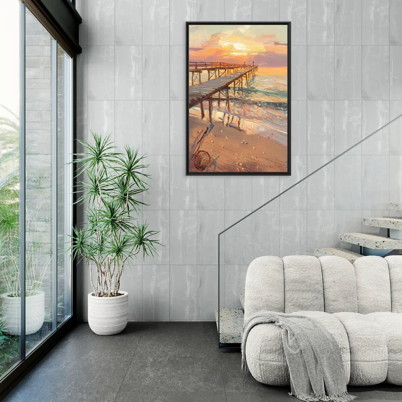 Corpus Christi Fishing Pier - Living Room Black Frame Canvas