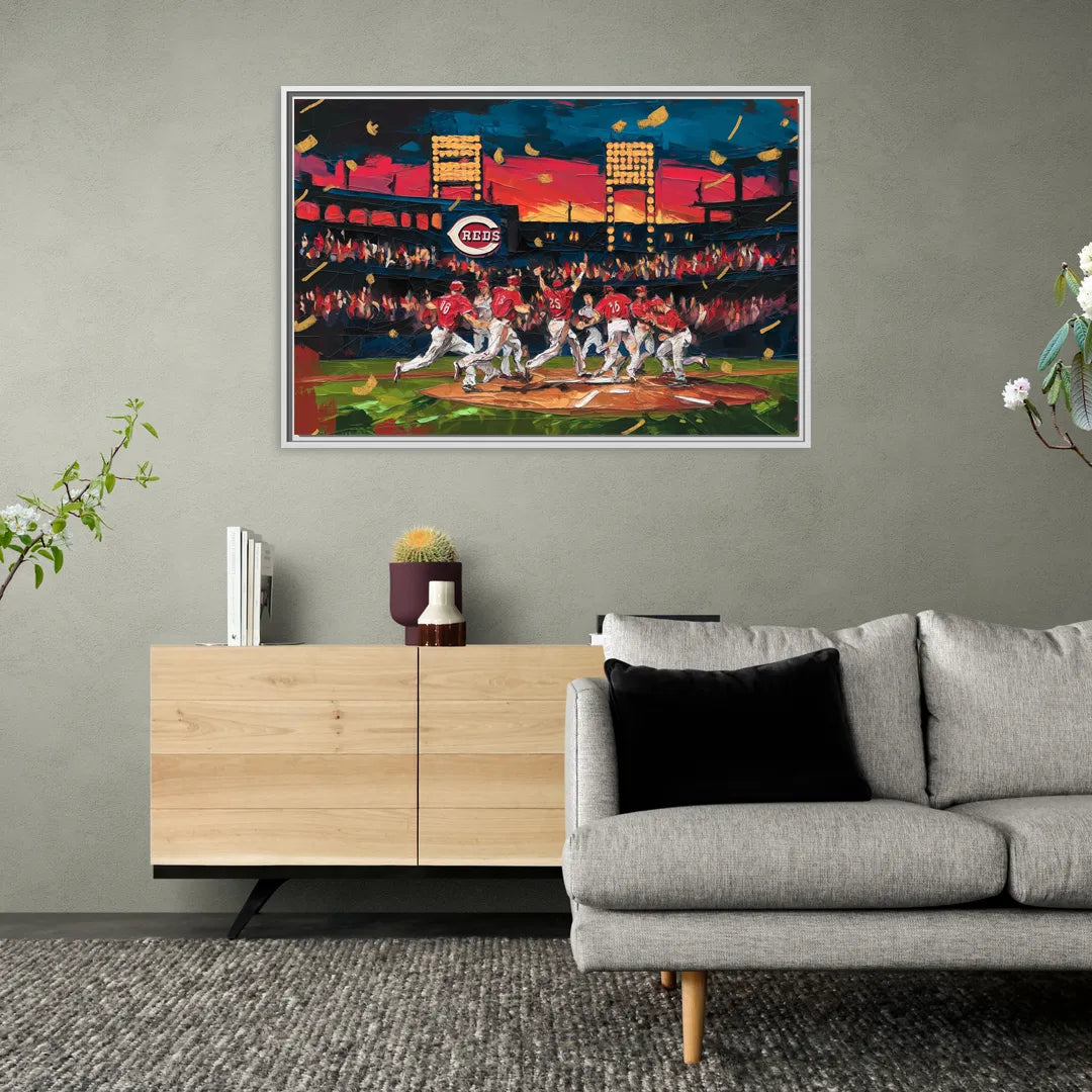 Cincinnati Reds Historic Moments - Living Room White Frame Canvas