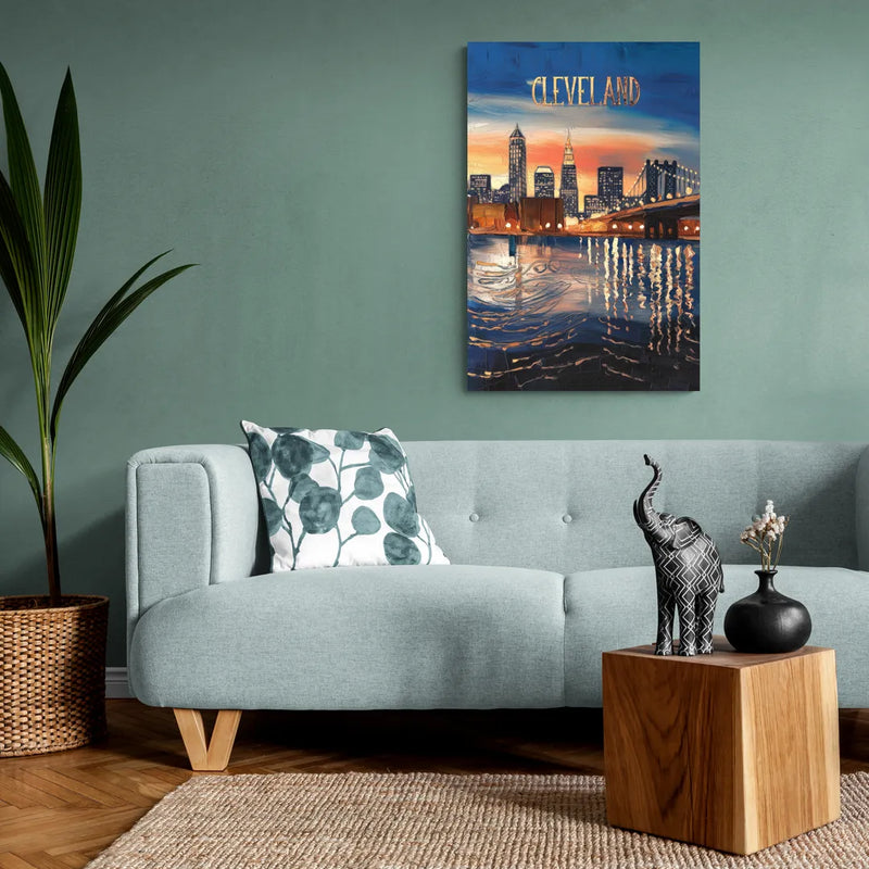 Cleveland Cityscape Panoramic - Canvas Wall Art Living Room