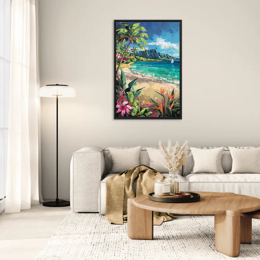 Honolulu Tropical Paradise - Living Room Black Frame Canvas