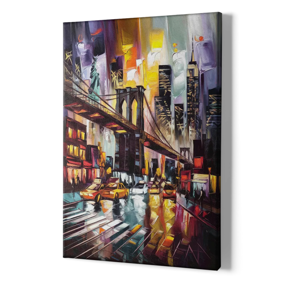 New York City Iconic Landmarks Collage Night - Canvas Print Art Sides